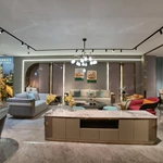 White & Brown Leather Sofa with Smooth Surface Craftsmanship, Natural Wood Veneer & Gold Stainless Steel Trim